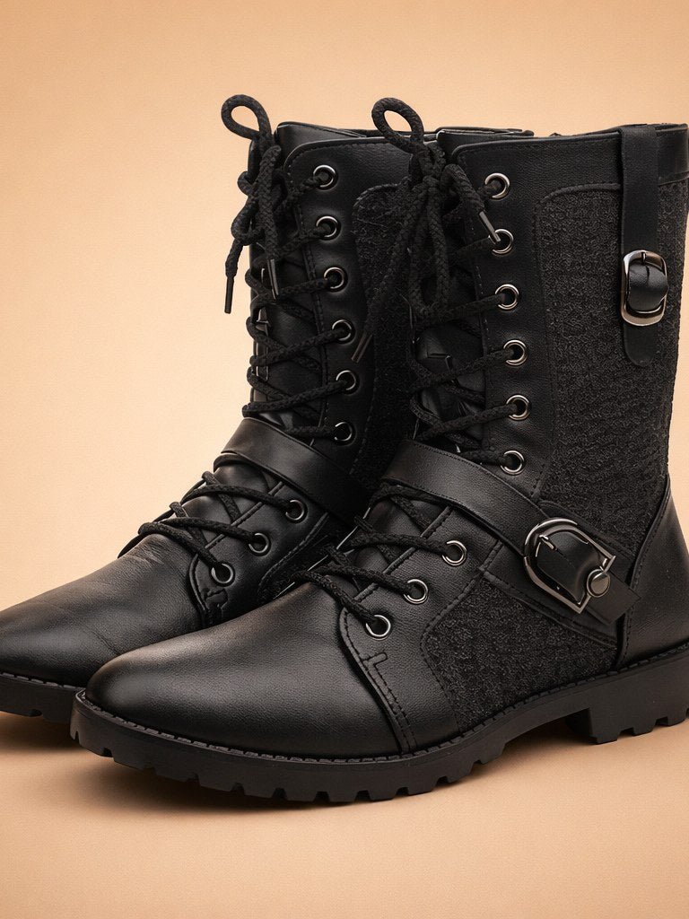 Buckle Combat Boots for Men