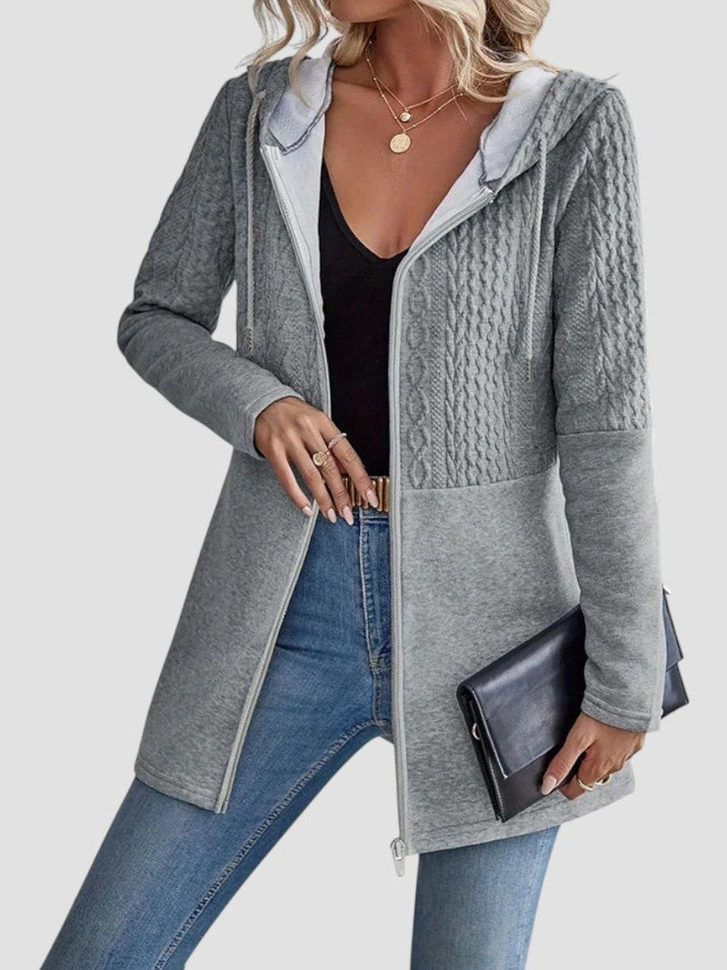Cable Knit Hooded Cardigan for Women