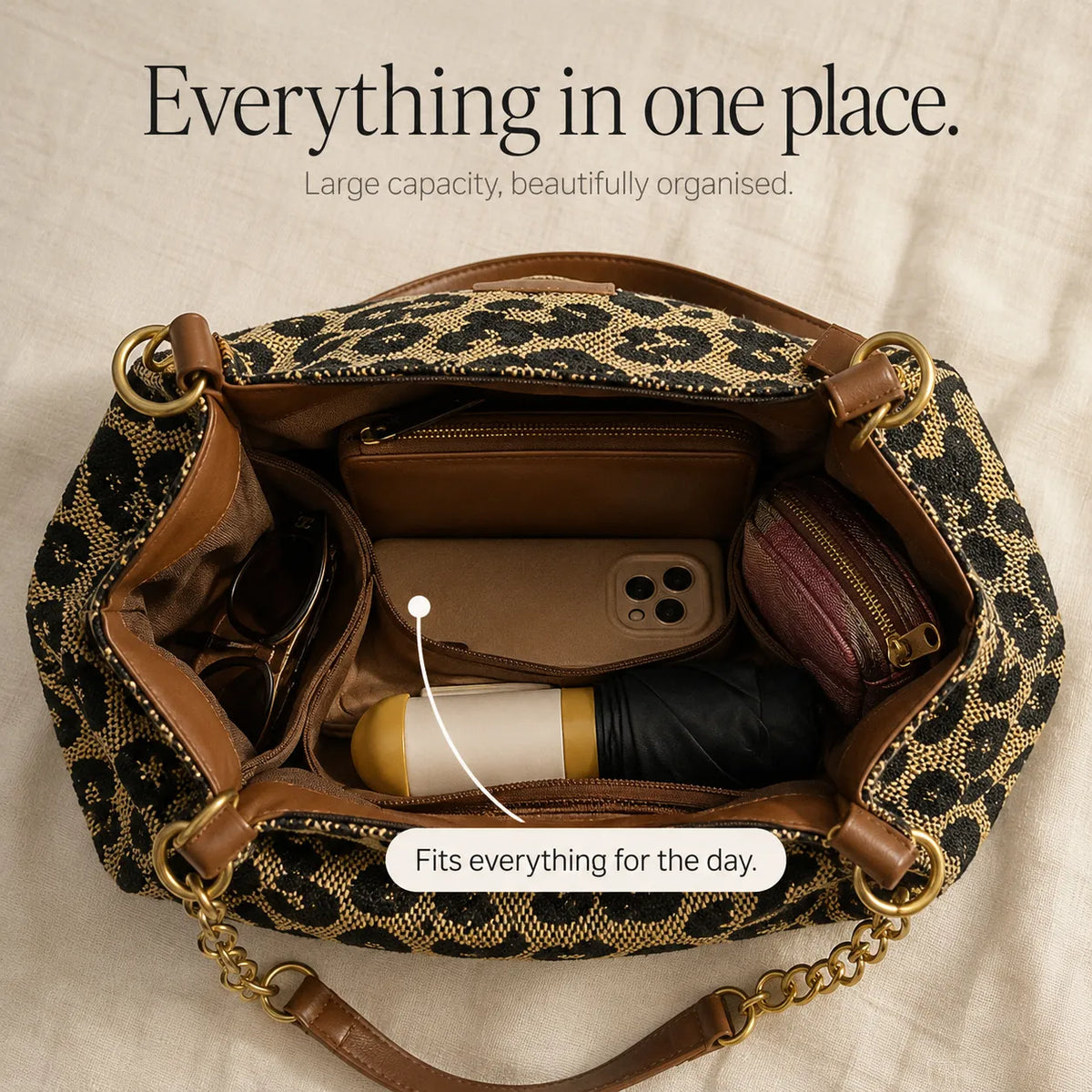 Woven Leopard Print Tote for Women