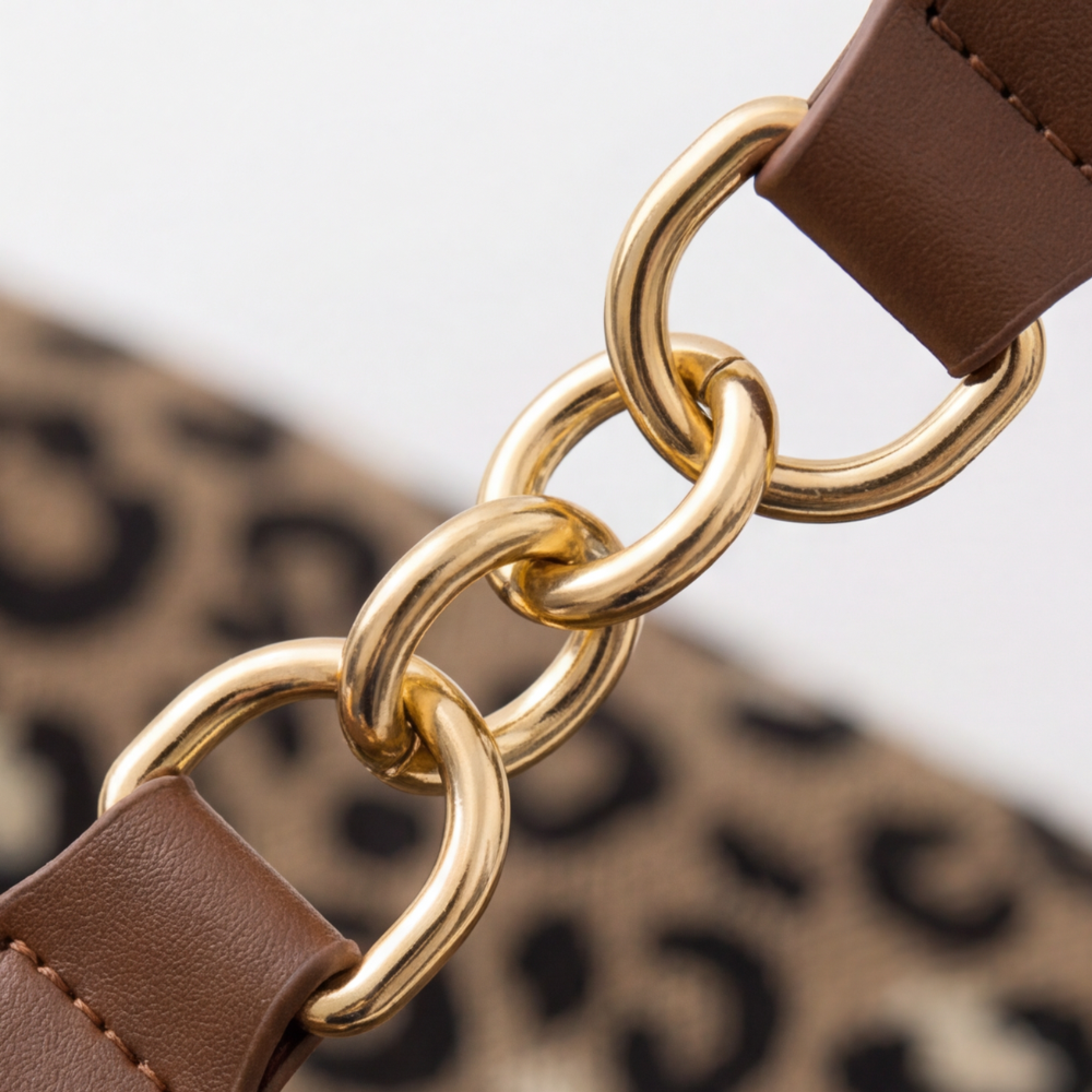 Leopard Print Tote with Chain Detail for Women