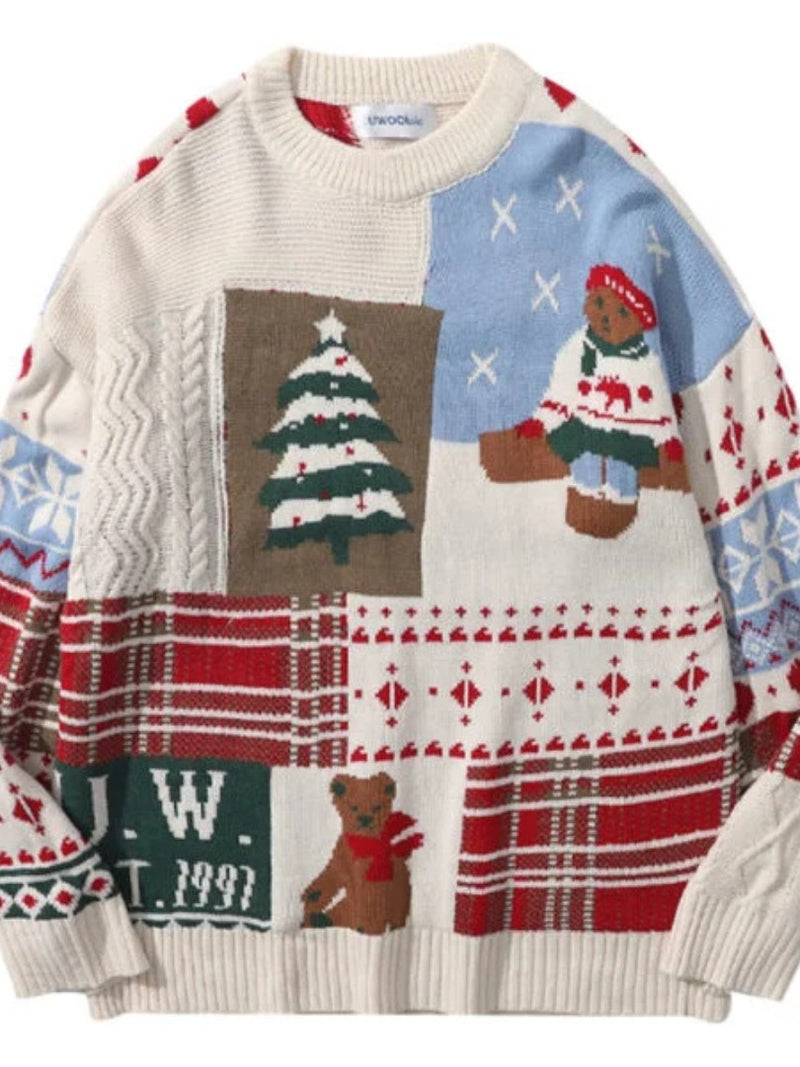 Bear Motif Christmas Sweater for Women