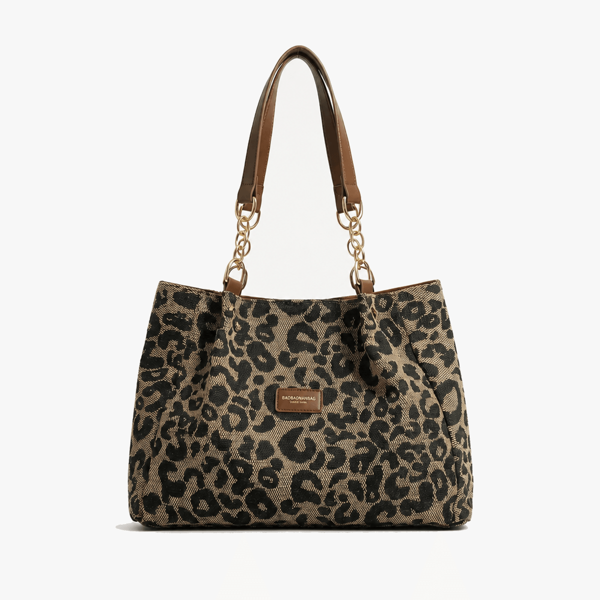 Leopard Print Tote with Chain Detail for Women