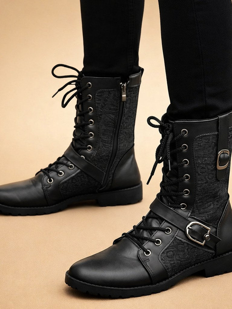 Buckle Combat Boots for Men