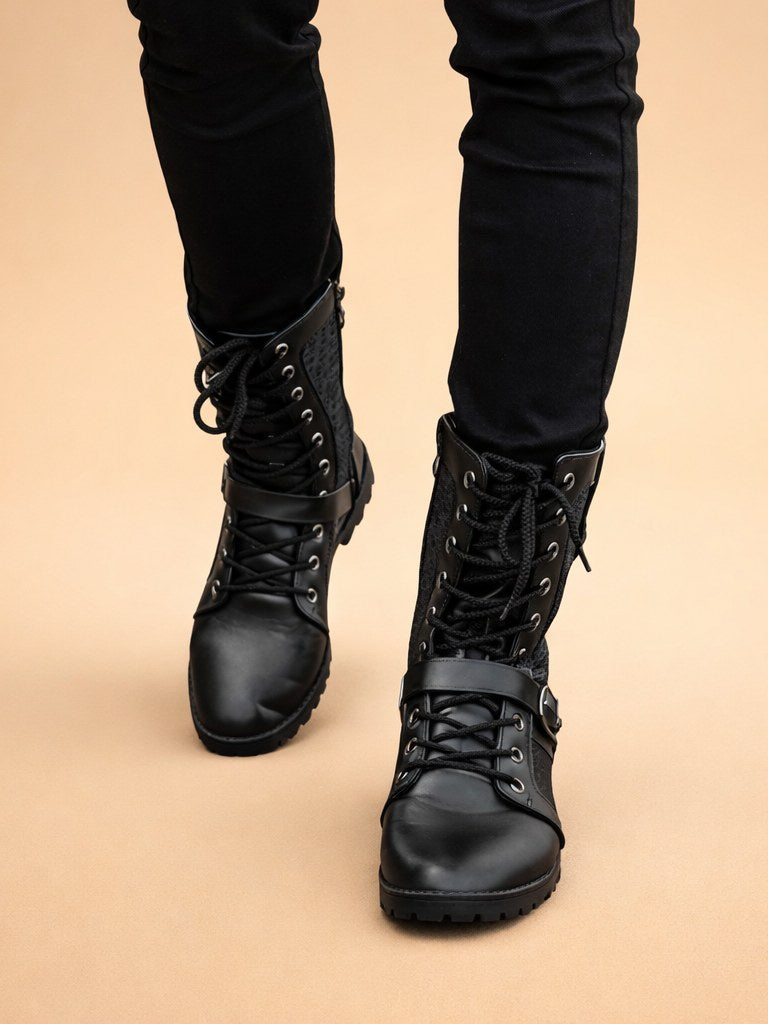 Buckle Combat Boots for Men