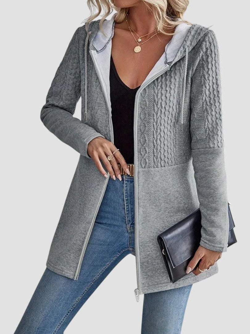 Cable Knit Hooded Cardigan for Women