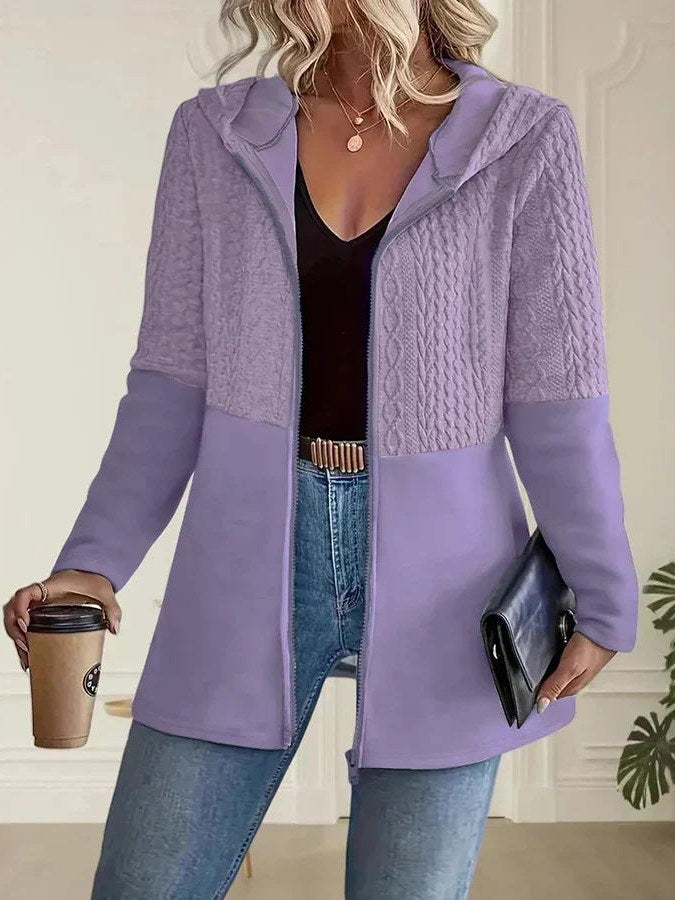 Cable Knit Hooded Cardigan for Women