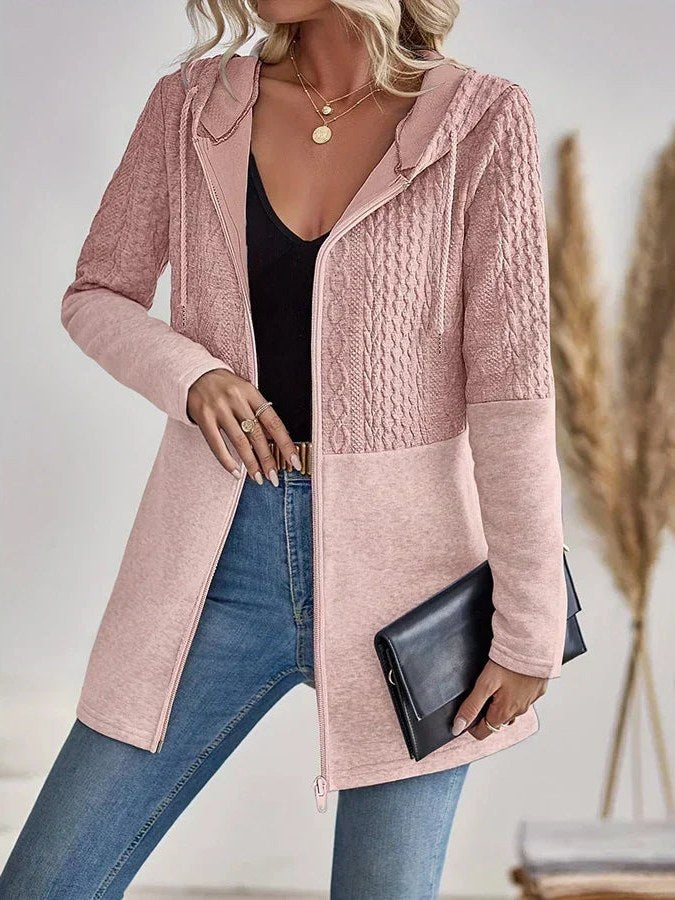 Cable Knit Hooded Cardigan for Women