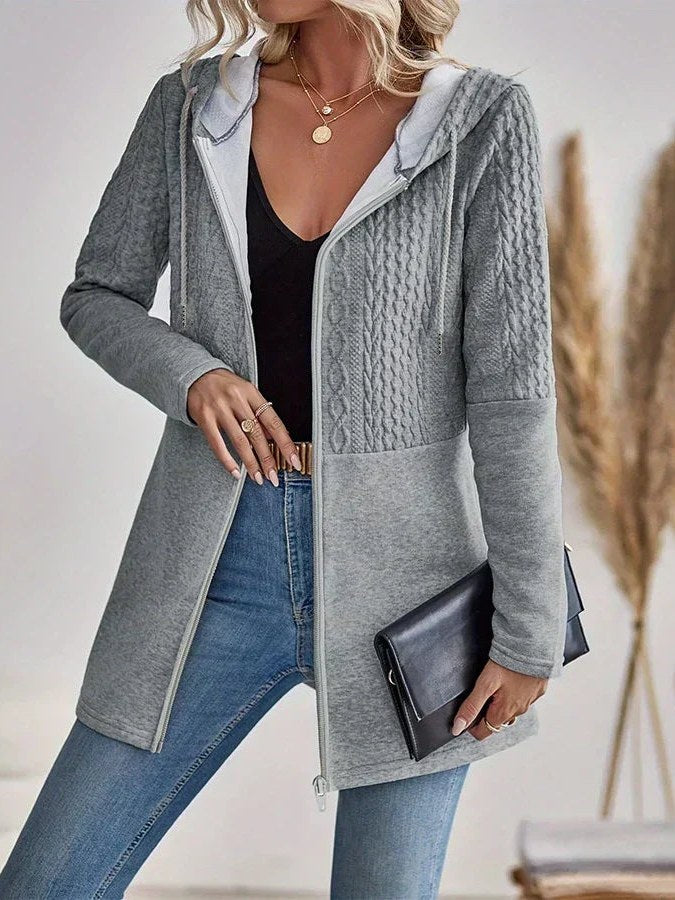 Cable Knit Hooded Cardigan for Women