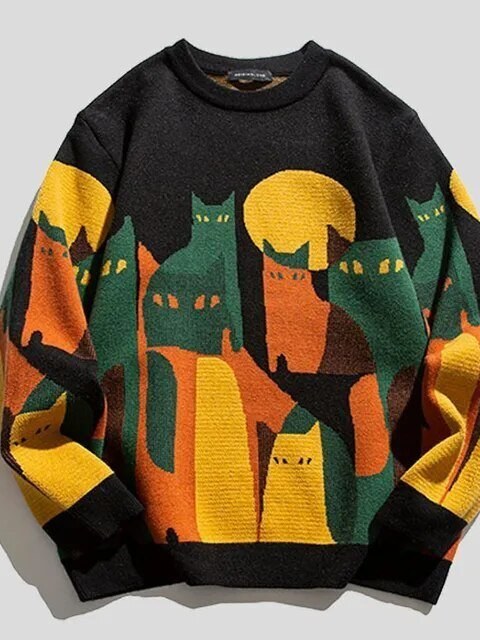 Cat Print Sweatshirt for Men