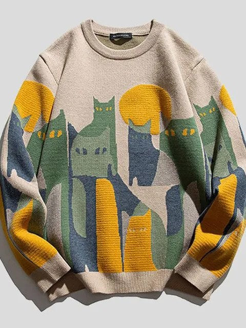Cat Print Sweatshirt for Men