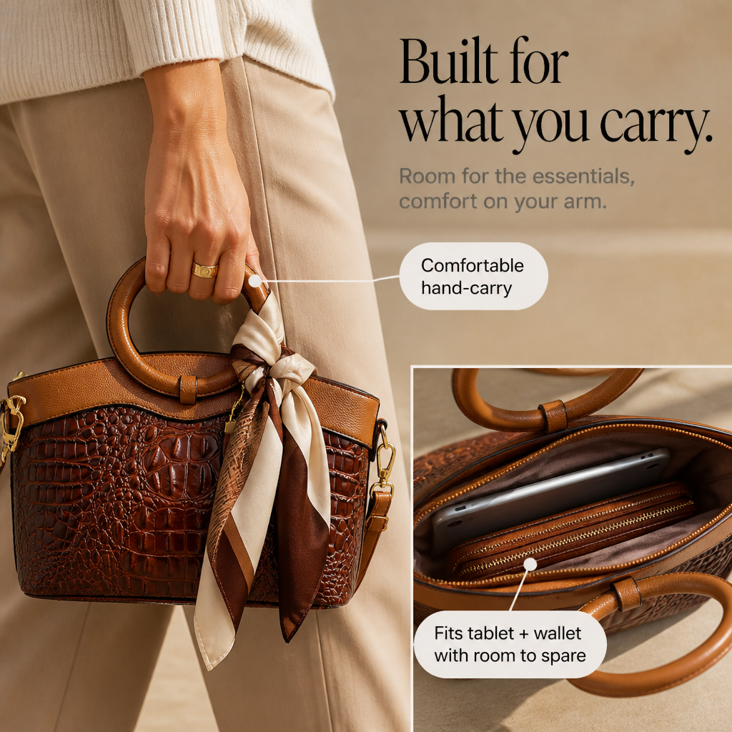 Croc Embossed Convertible Tote for Women