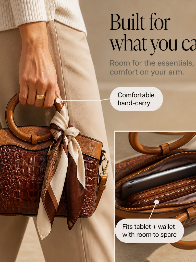 Croc Embossed Tote Bag for Women