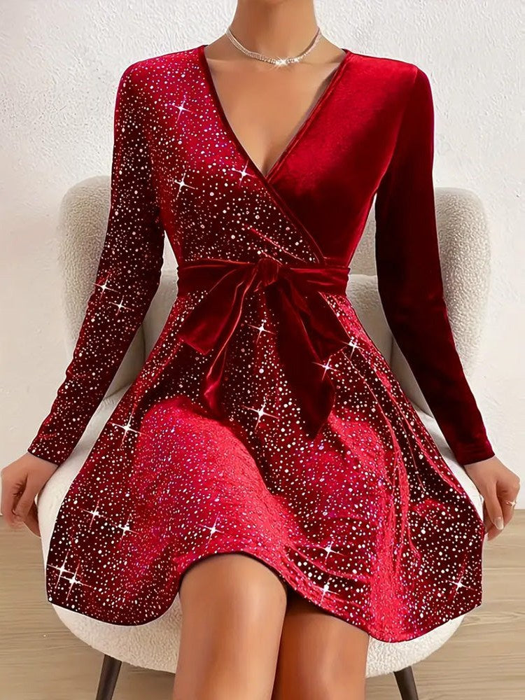 Deep V Velvet Dress for Women