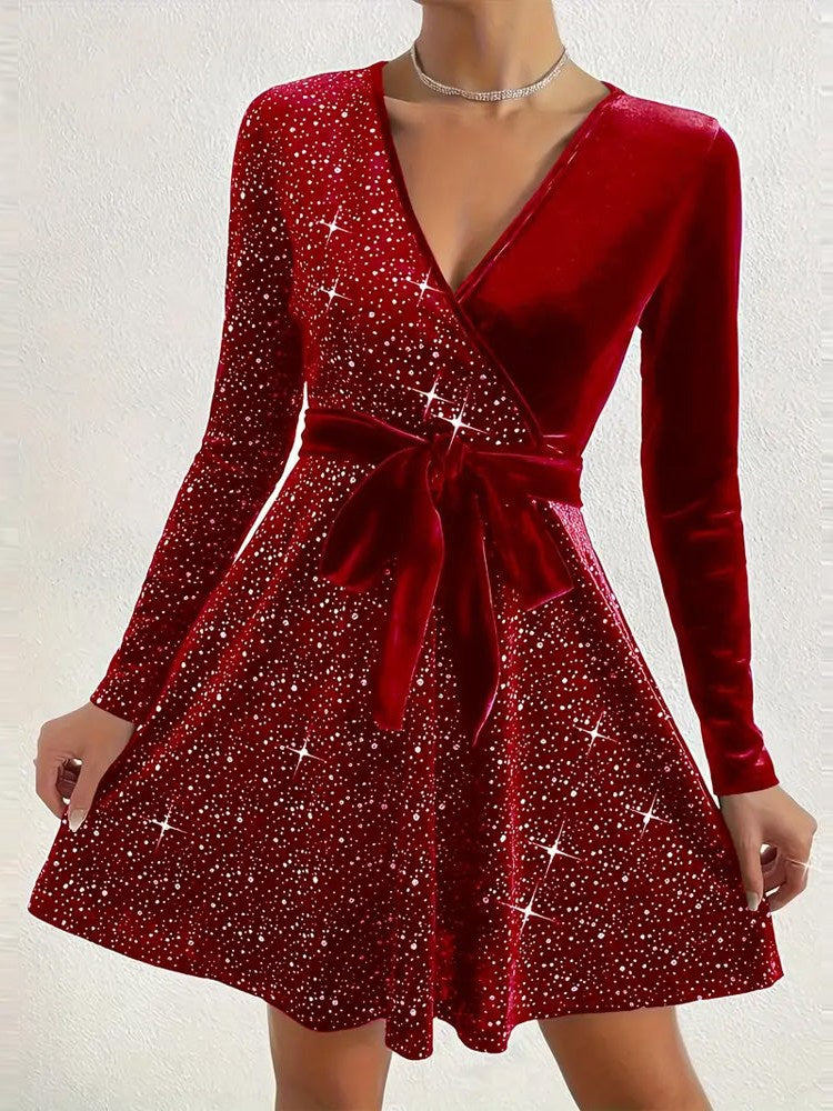Deep V Velvet Dress for Women