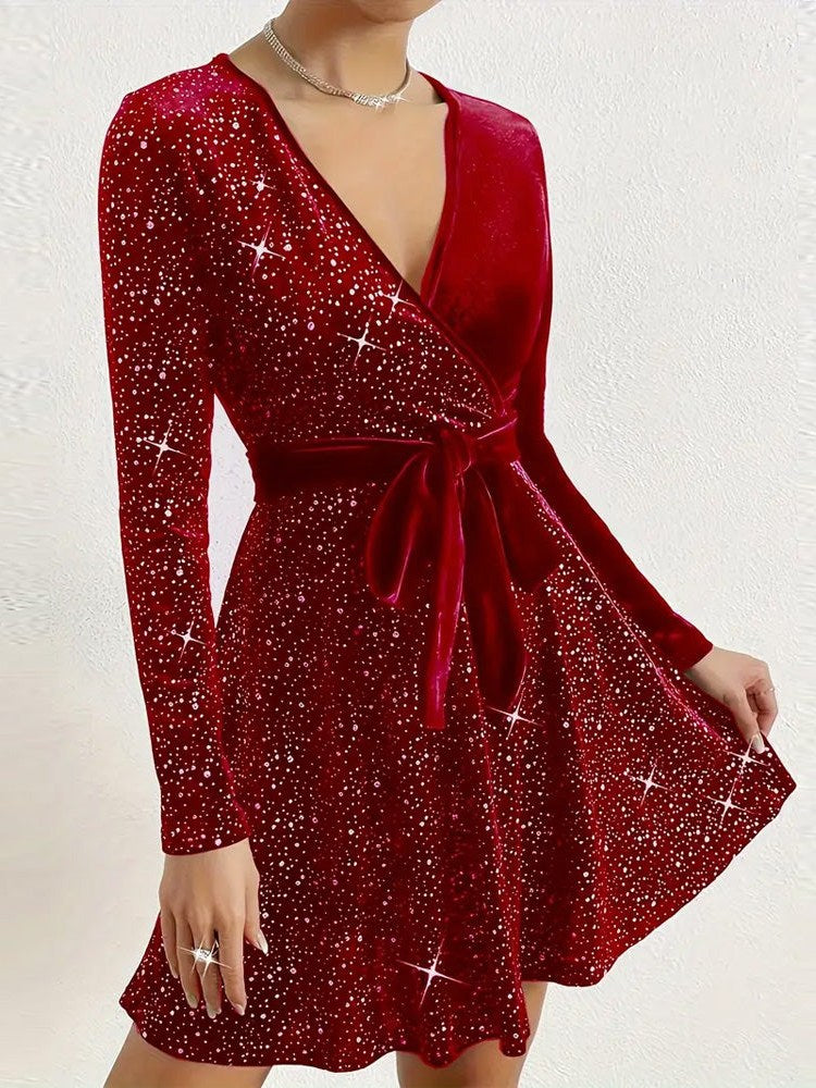 Deep V Velvet Dress for Women