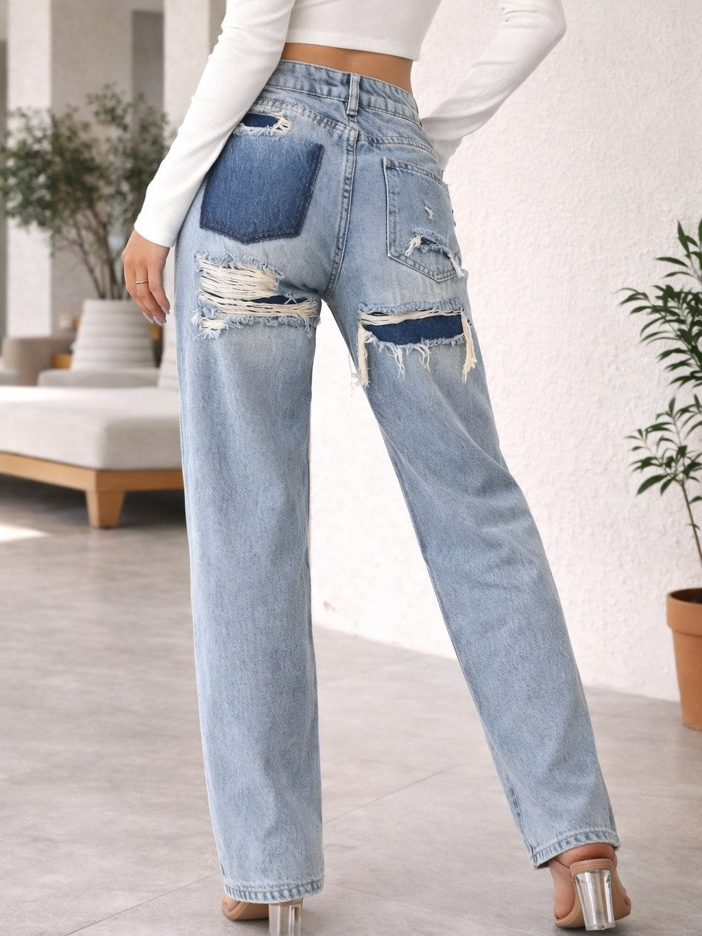 Distressed Wide Leg Jeans for Women
