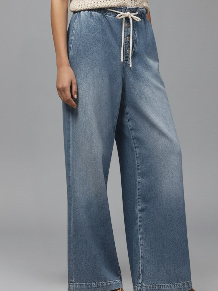 Drawstring Wide Leg Jeans for Women
