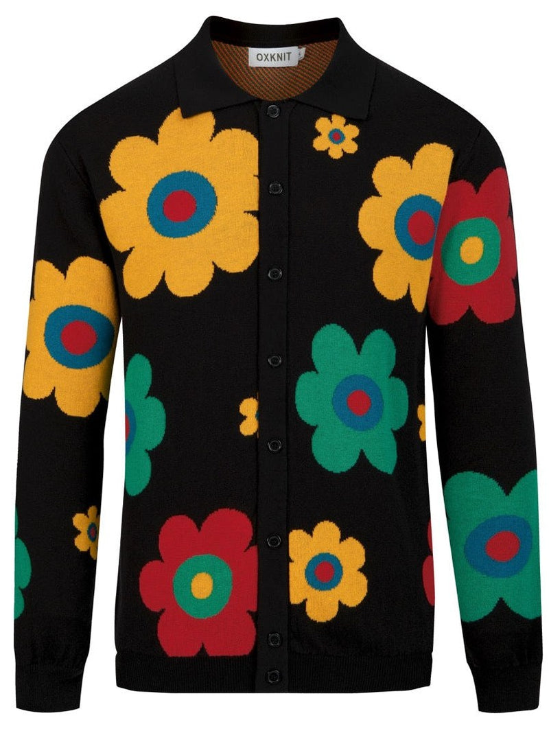 Floral Jacquard Polo Cardigan for Men