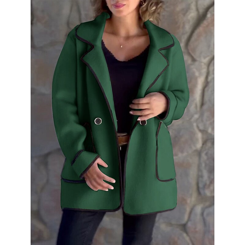 Wool Coat with Contrast Piping for Women