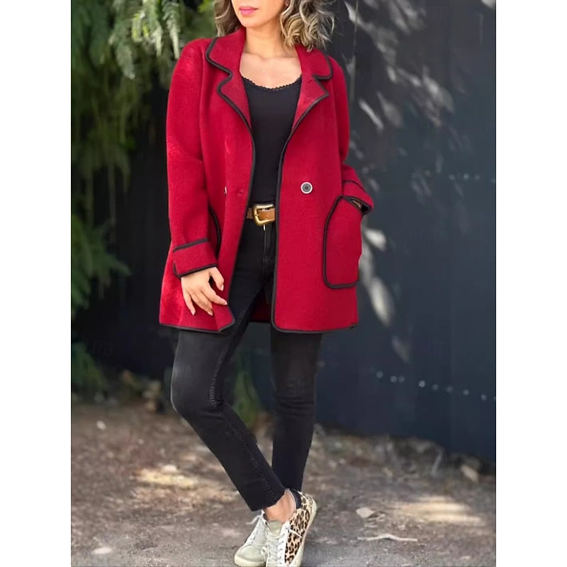 Wool Coat with Contrast Piping for Women