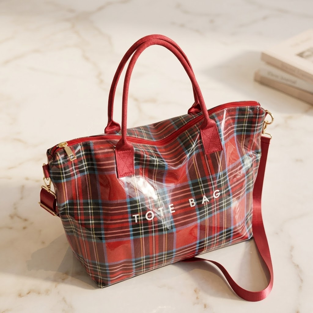 Glossy Checkered Tote for Women