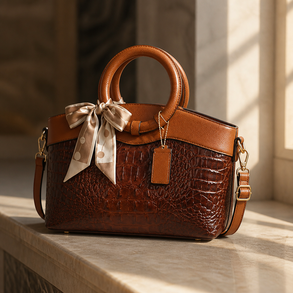Croc Embossed Convertible Tote for Women