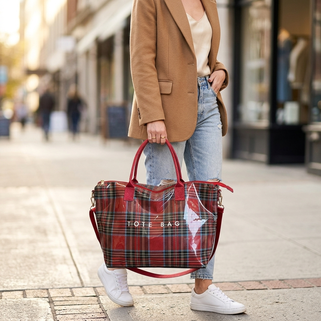 Glossy Checkered Tote for Women