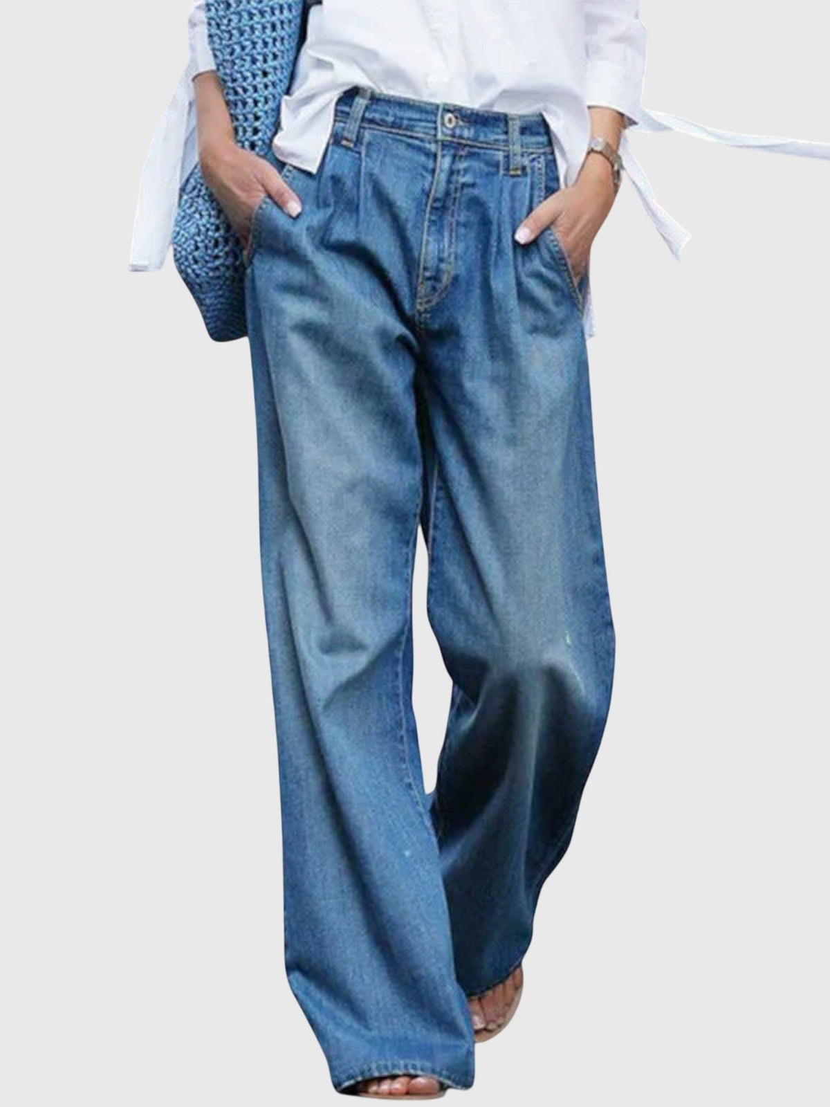Pleated Wide Leg Jeans for Women