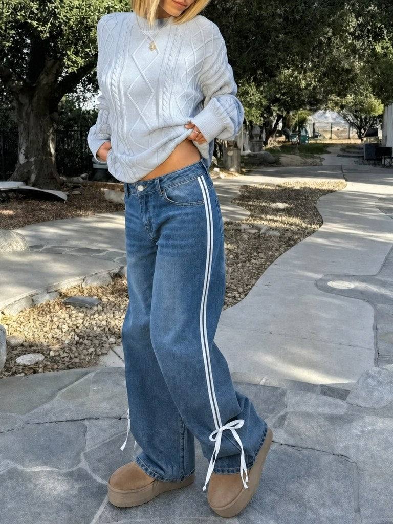 Side Stripe Wide Leg Jeans for Women