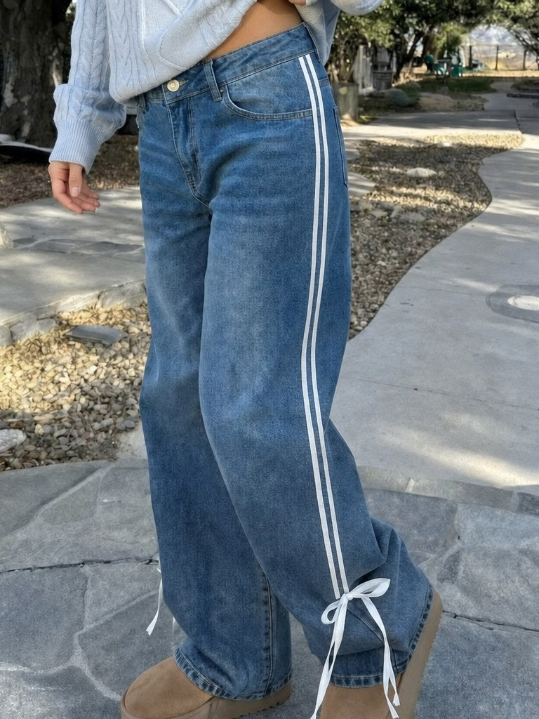 Side Stripe Wide Leg Jeans for Women