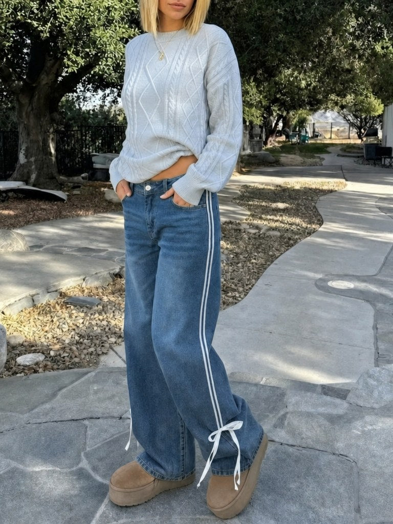 Side Stripe Wide Leg Jeans for Women