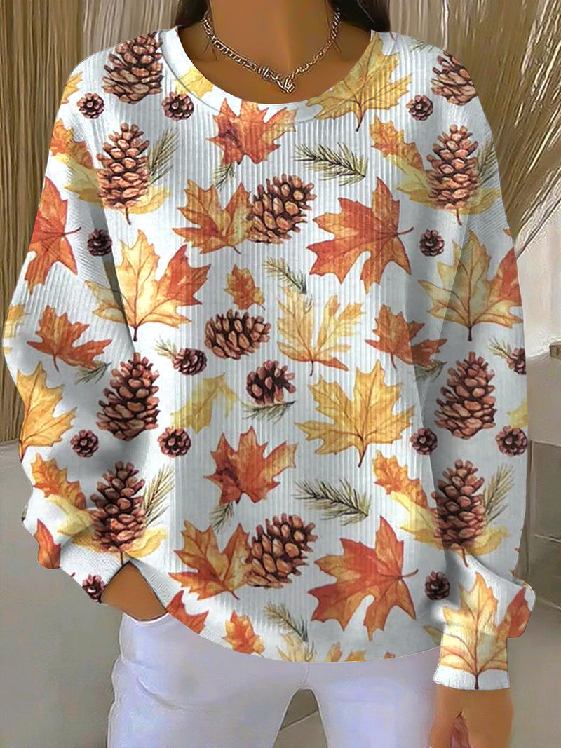 Fall Leaf Print Sweatshirt for Women