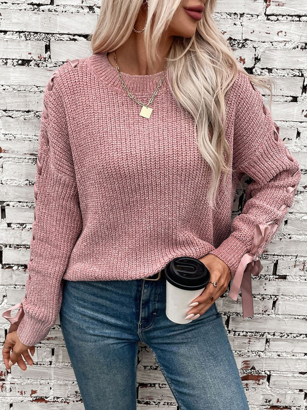 Waffle Knit Sweatshirt for Women