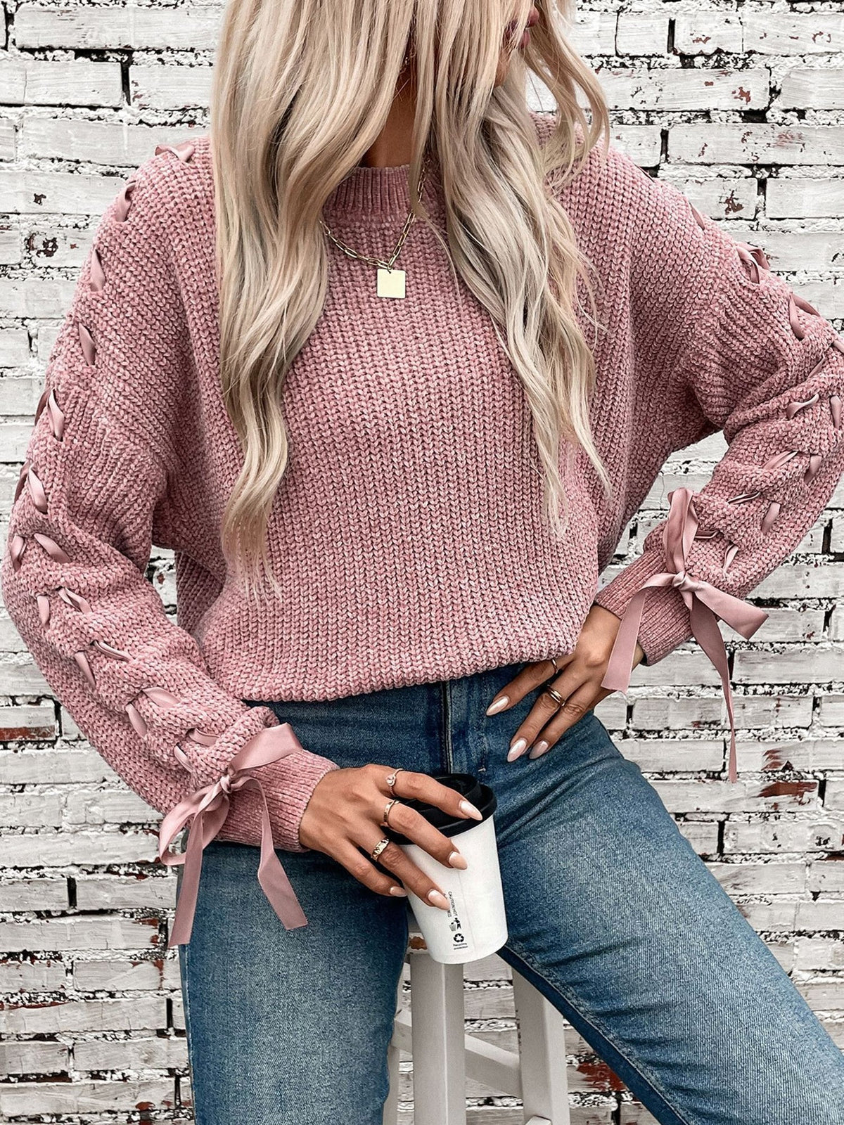 Waffle Knit Sweatshirt for Women