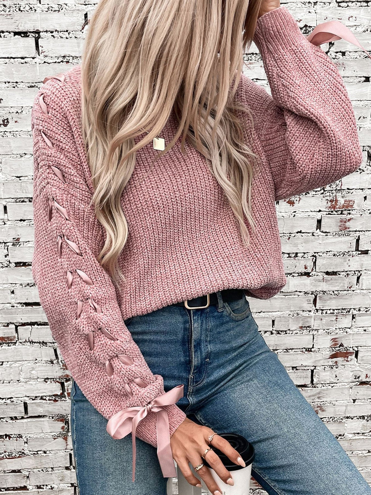 Waffle Knit Sweatshirt for Women