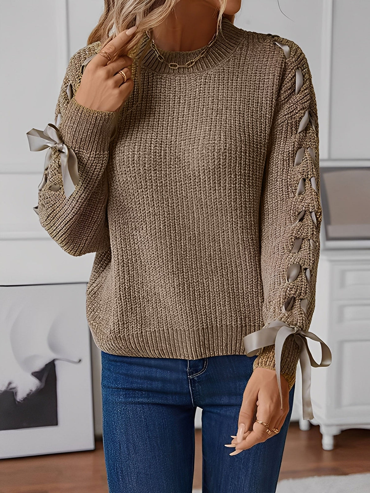 Waffle Knit Sweatshirt for Women