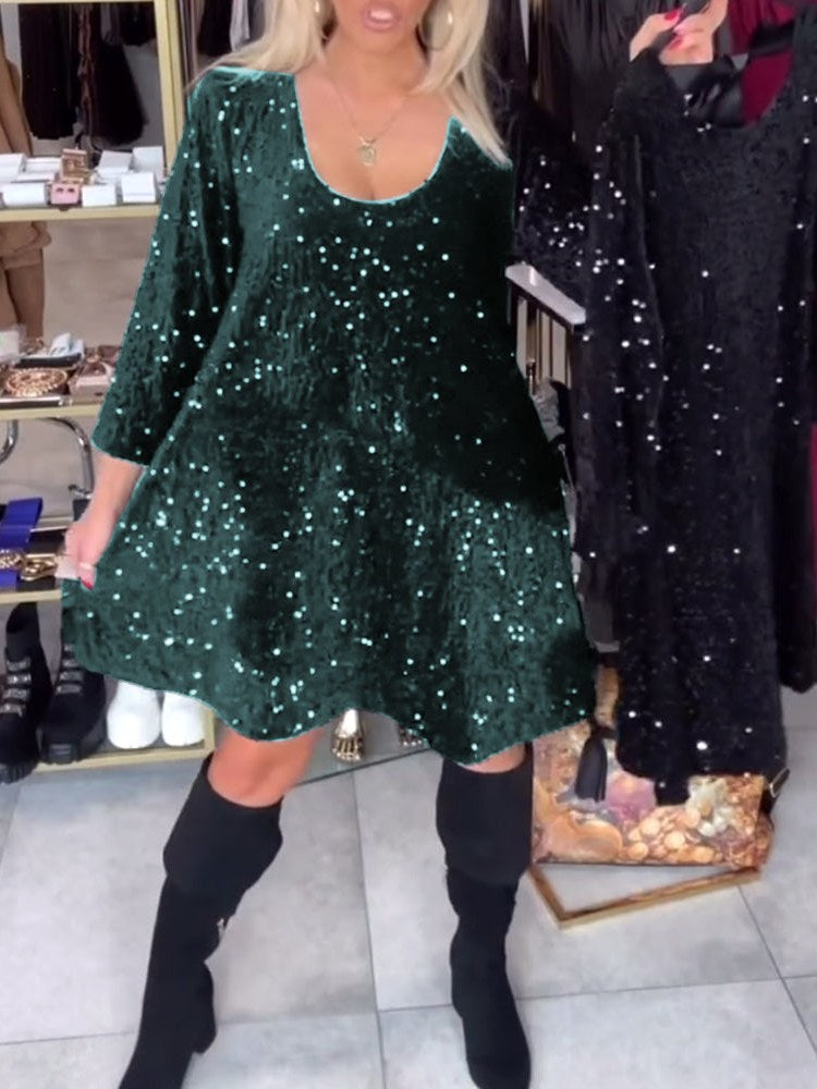 Wide Neckline Velvet Dress for Women