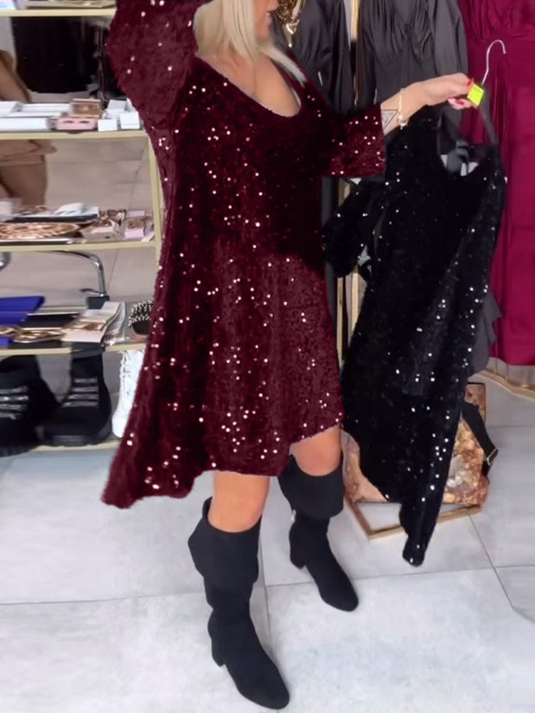 Wide Neckline Velvet Dress for Women