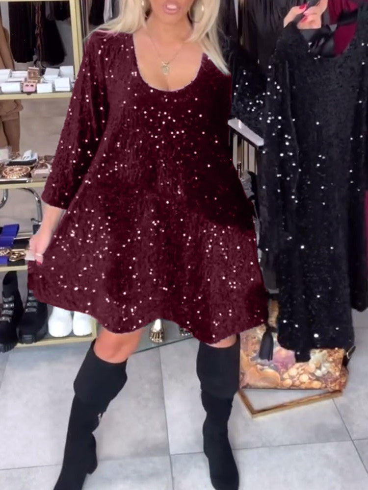 Wide Neckline Velvet Dress for Women
