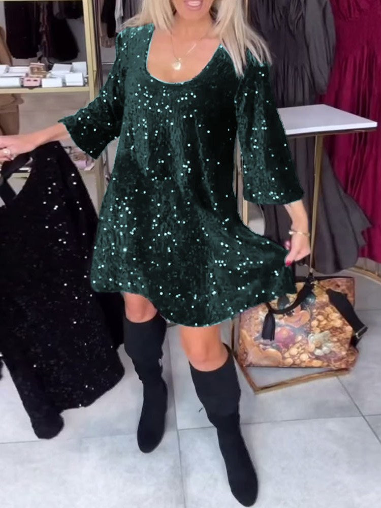 Wide Neckline Velvet Dress for Women