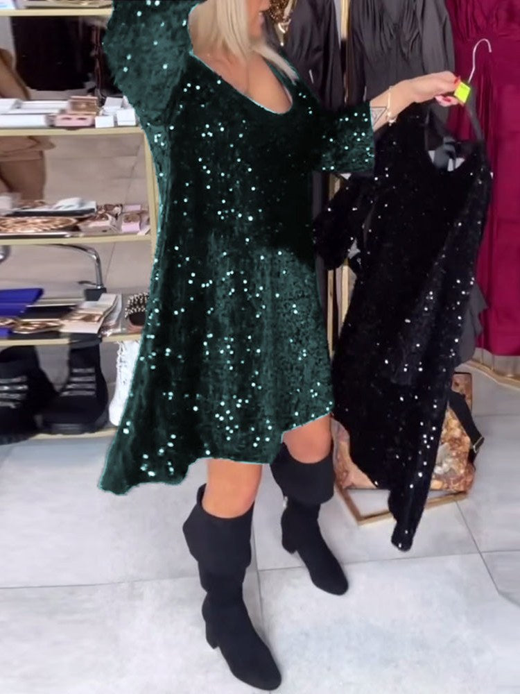 Wide Neckline Velvet Dress for Women